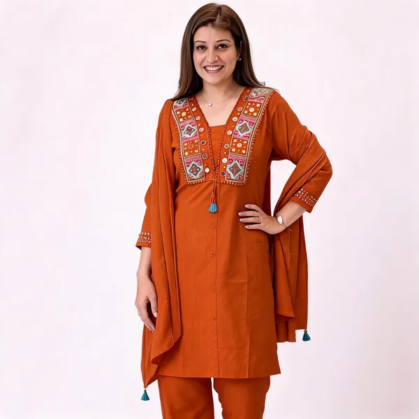 Orange_Embroidered_Straight_Kurta_Set_For_Women