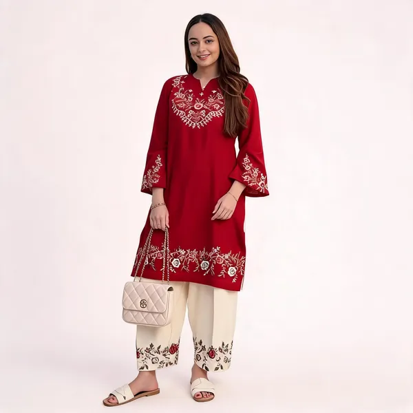Red_Embroidered_Straight_Kurta_Set_For_Women
