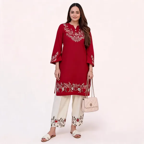 Red_Embroidered_Straight_Kurta_Set_For_Women