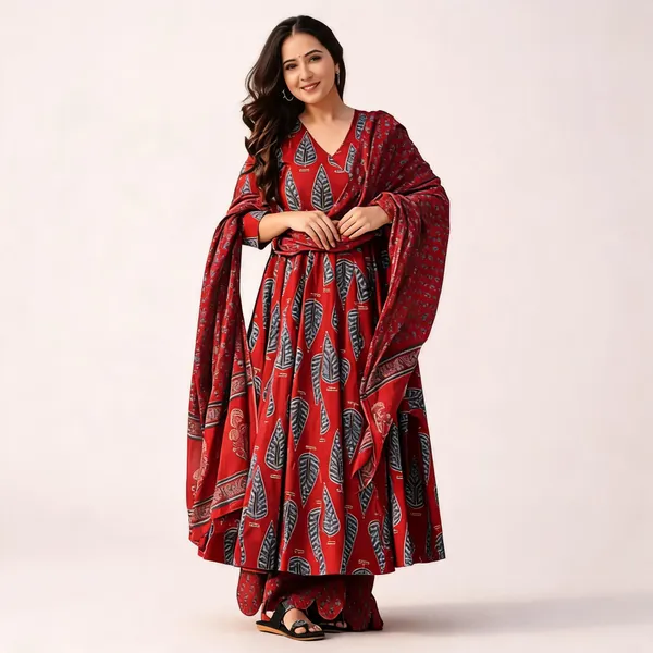 Red_Printed_Kurta_Set_For_Women