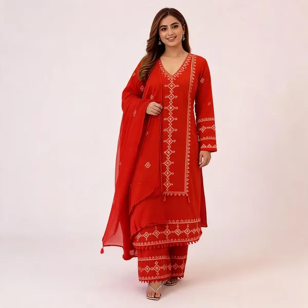 Red_Embroidered_Straight_Suit_Set_For_Women