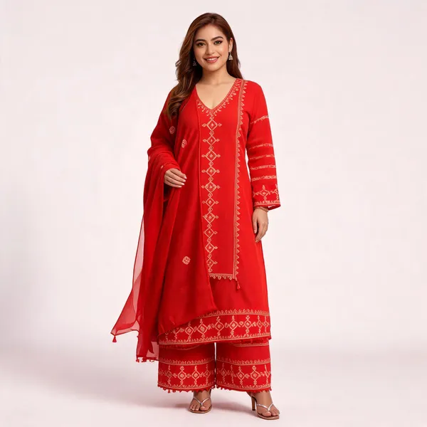 Red_Embroidered_Straight_Suit_Set_For_Women