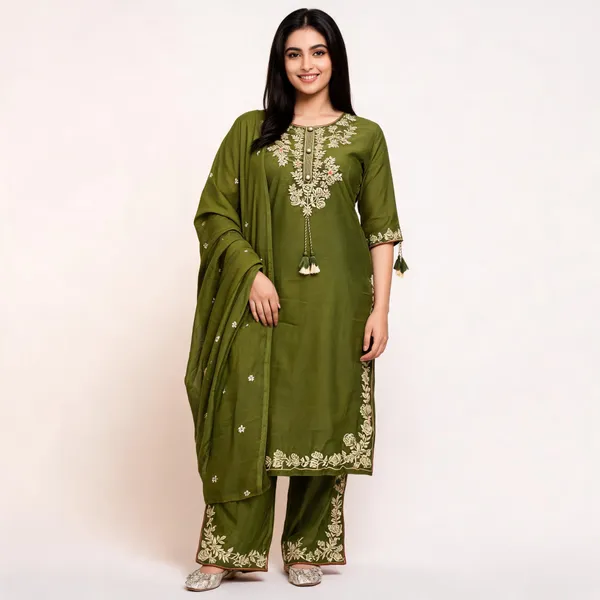Olive_Green_Embroidered_Kurta_Set_For_Women