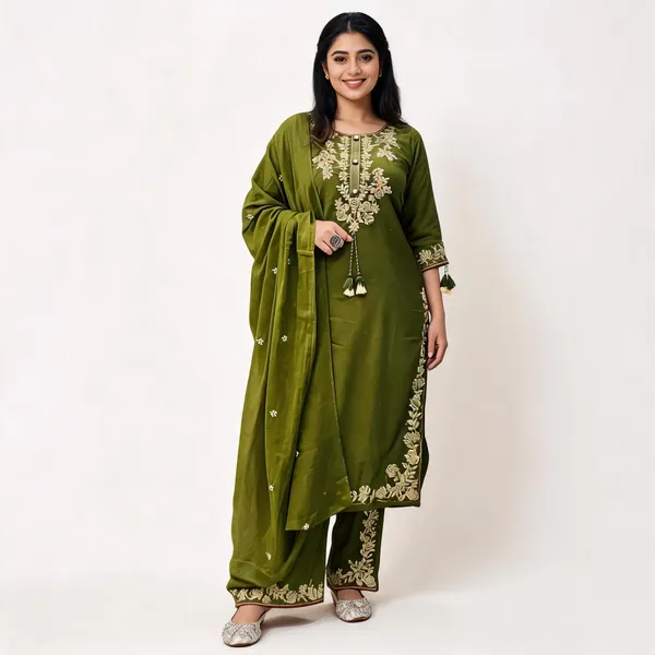 Olive_Green_Embroidered_Kurta_Set_For_Women