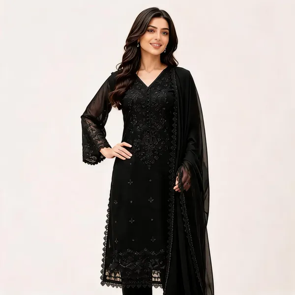 Black_Embroidered_Kurta_Set_With_Dupatta_For_Women