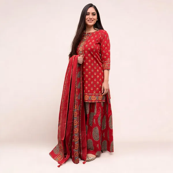 Red_Printed_Straight_Suit_Set_For_Women