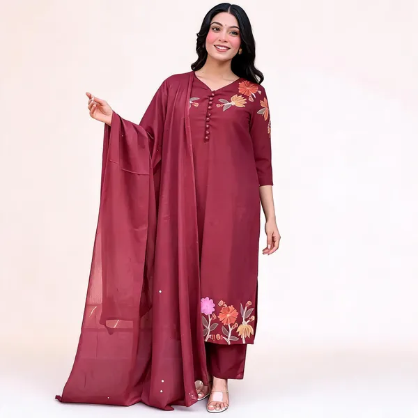 Maroon_Straight_Embroidered_Kurta_Set_For_Women
