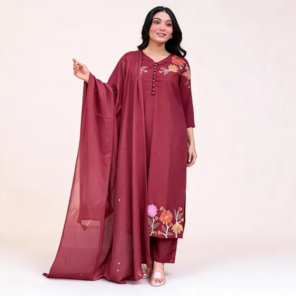 Maroon_Straight_Embroidered_Kurta_Set_For_Women