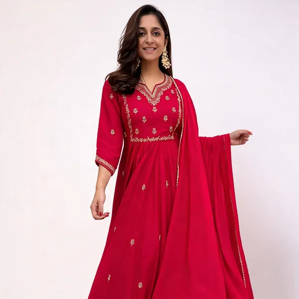 Pink_Embroidered_Anarkali_Kurta_Set_For_Women