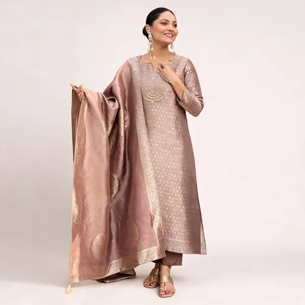 Mauve_Jacquard_Straight_Suit_Set_For_Women