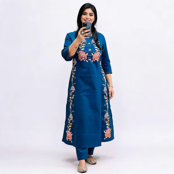 Blue_Floral_Straight_Kurta_Set_For_Women