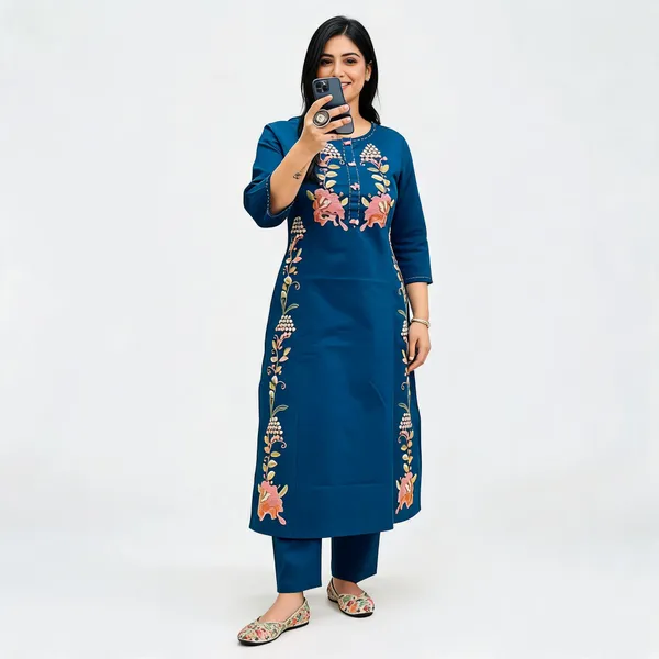 Blue_Floral_Straight_Kurta_Set_For_Women