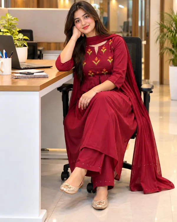 Maroon_Embroidered_Kurta_Pant_With_Dupatta__For_Women_