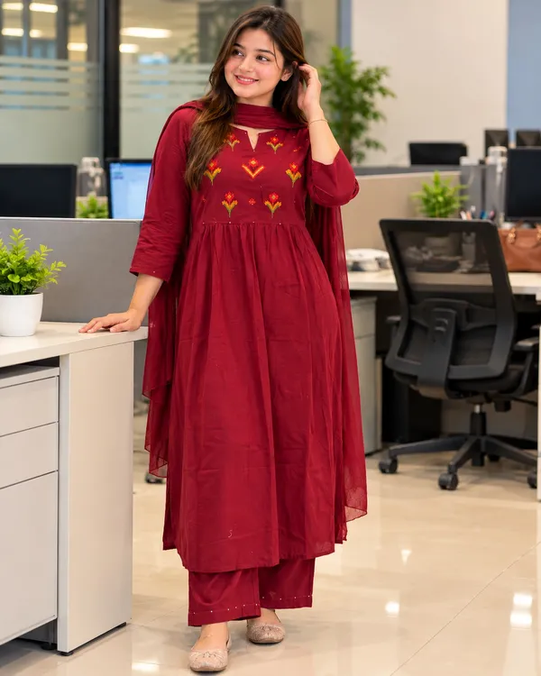 Maroon_Embroidered_Kurta_Pant_With_Dupatta__For_Women_