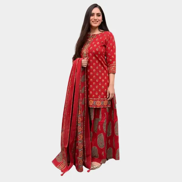 Red_Printed_Straight_Suit_Set_For_Women