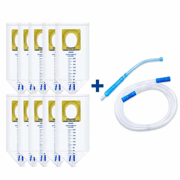 Cruzine_Pediatric_Urine_Collection_Bag_Pvc_100ml_Pack_Of_10_Pvc_Pediatric_And_Yankauer_Suction_Catheter_Pvc_Crown_Tip_Pack_Of_10_Combo_Set