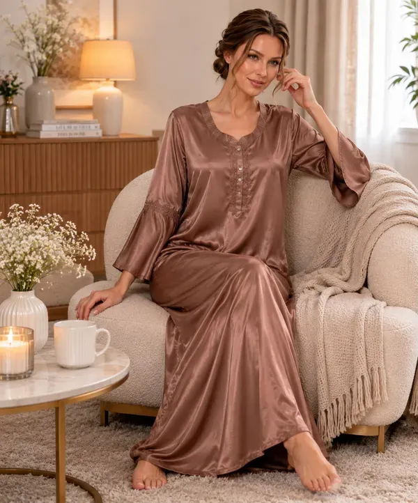 Brown_Italian_Satin_Premium_Kaftan_Night_Gown_For_Women