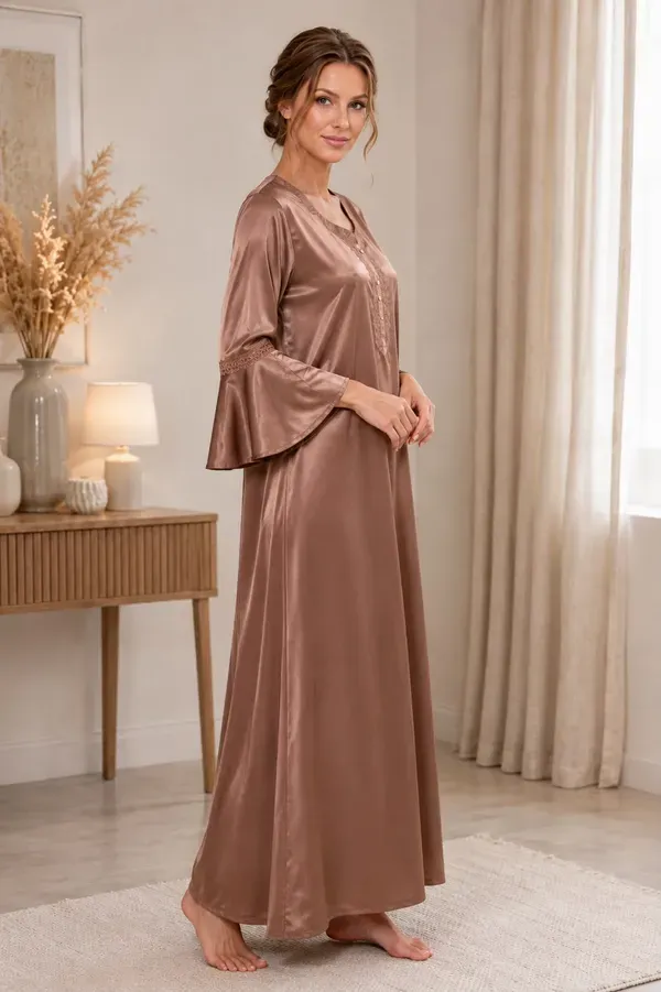 Brown_Italian_Satin_Premium_Kaftan_Night_Gown_For_Women