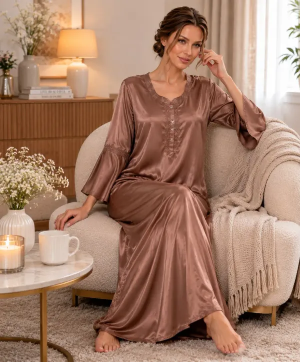 Brown_Italian_Satin_Premium_Kaftan_Night_Gown_For_Women