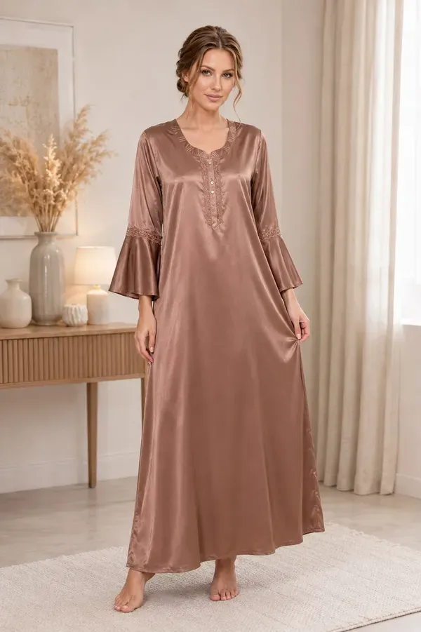 Brown_Italian_Satin_Premium_Kaftan_Night_Gown_For_Women