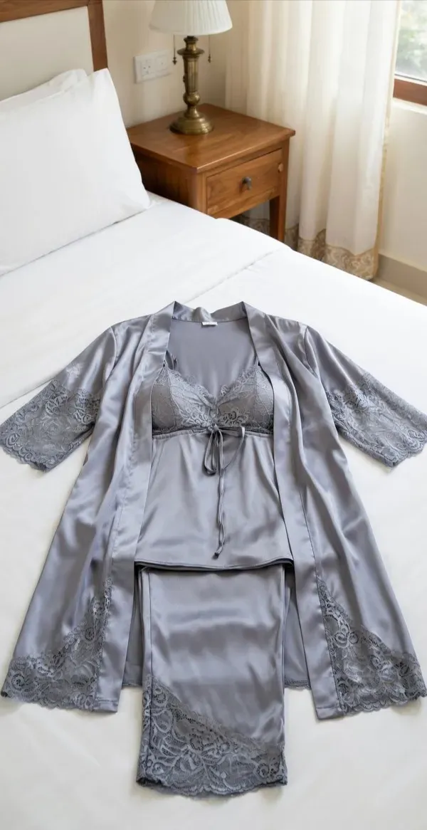 Classic_Gray_Satin_Lace_3_Piece_Sleep_Set