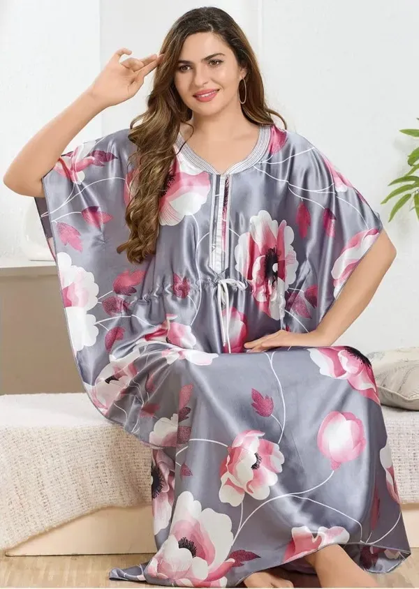 Silver_Italian_Satin_Premium_Kaftan_Night_Gown_For_Women