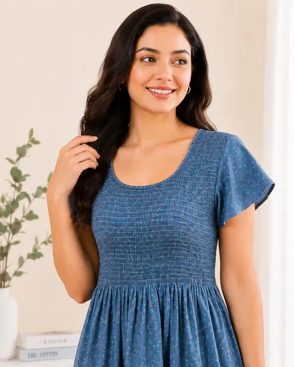 Women_S_Printed_Maxi_Nighty_For_Women_Short_Sleeve_Smocked_Waist_Full_Lengt_More