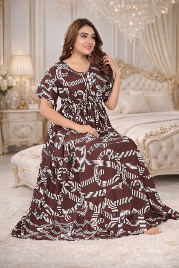 Brown_Geometric_Rayon_Frock_Nighty_Soft_Comfortable_Flared_Sleepwear_For_Wo_More