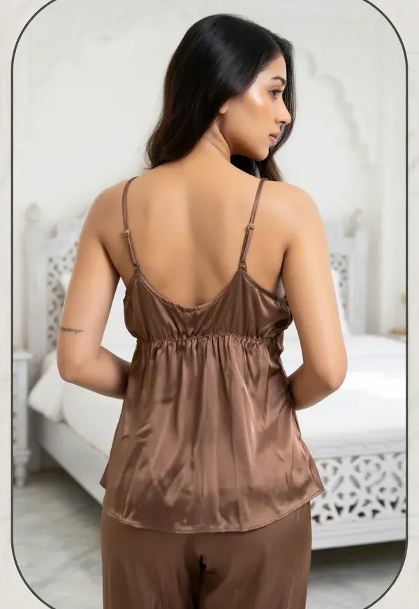 Classic_Brown_Satin_Lace_3_Piece_Sleep_Set