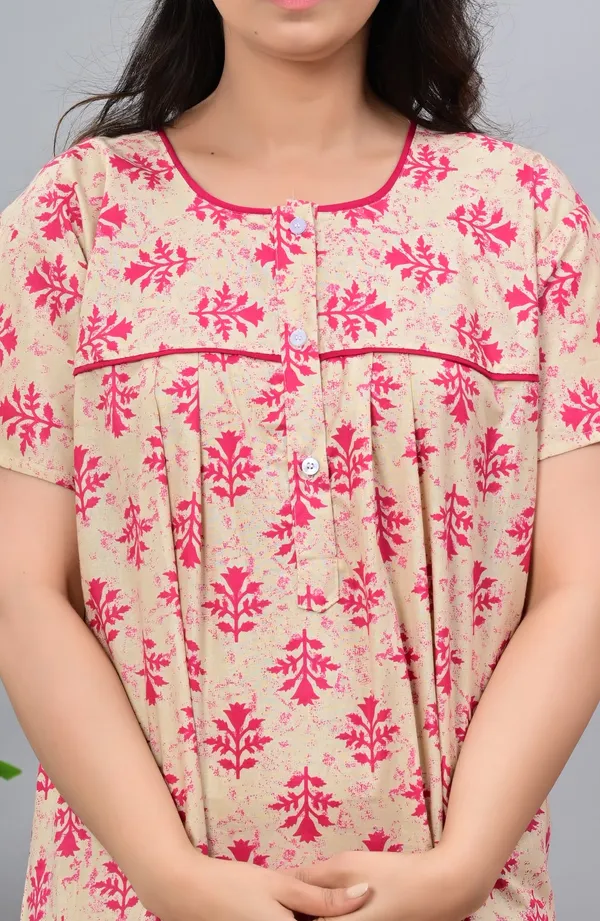 Beige_And_Pink_Cotton_Relaxed_Fit_Floral_Print_Nightdress_For_Women
