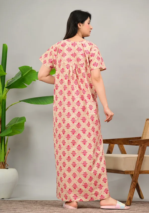 Beige_And_Pink_Cotton_Relaxed_Fit_Floral_Print_Nightdress_For_Women