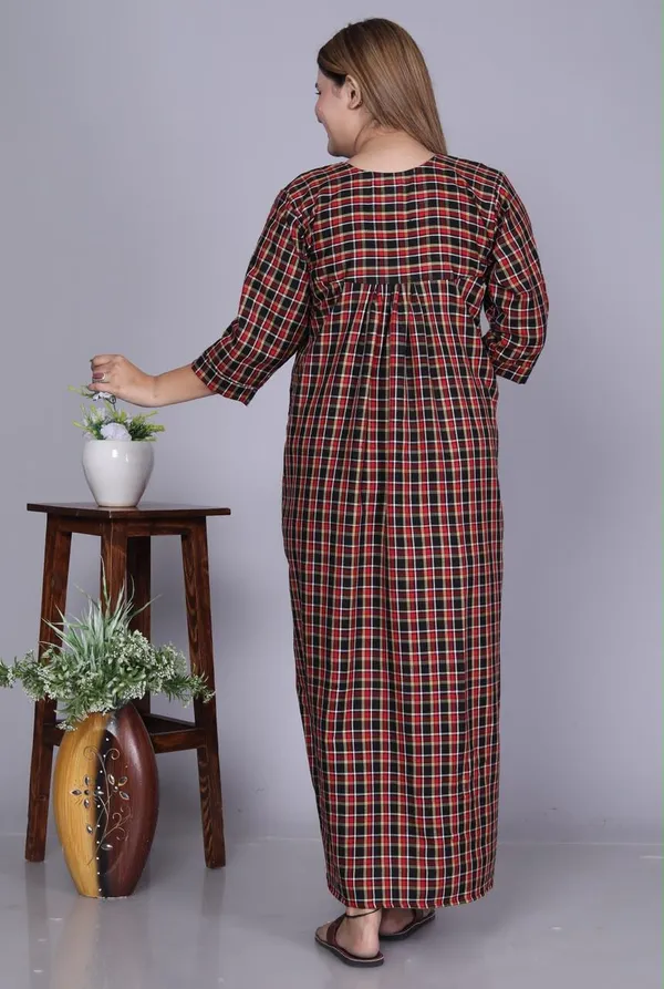 Maroon_Cotswool_Relaxed_Fit_Checkered_Nightdress_For_Women
