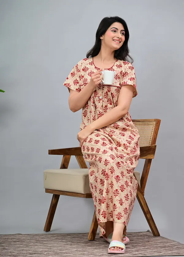 Beige_Cotton_Relaxed_Fit_Floral_Print_Nightdress_For_Women