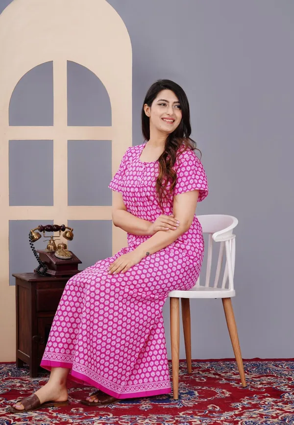 Pink_Cotton_Relaxed_Fit_Floral_Print_Nightdress_For_Women