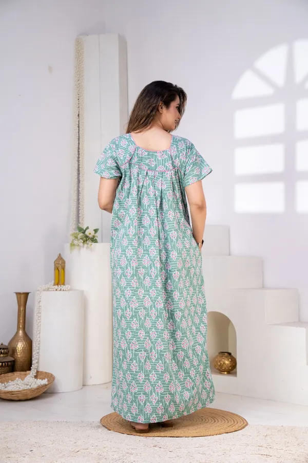 Teal_Cotton_Relaxed_Fit_Floral_Print_Nightdress_For_Women