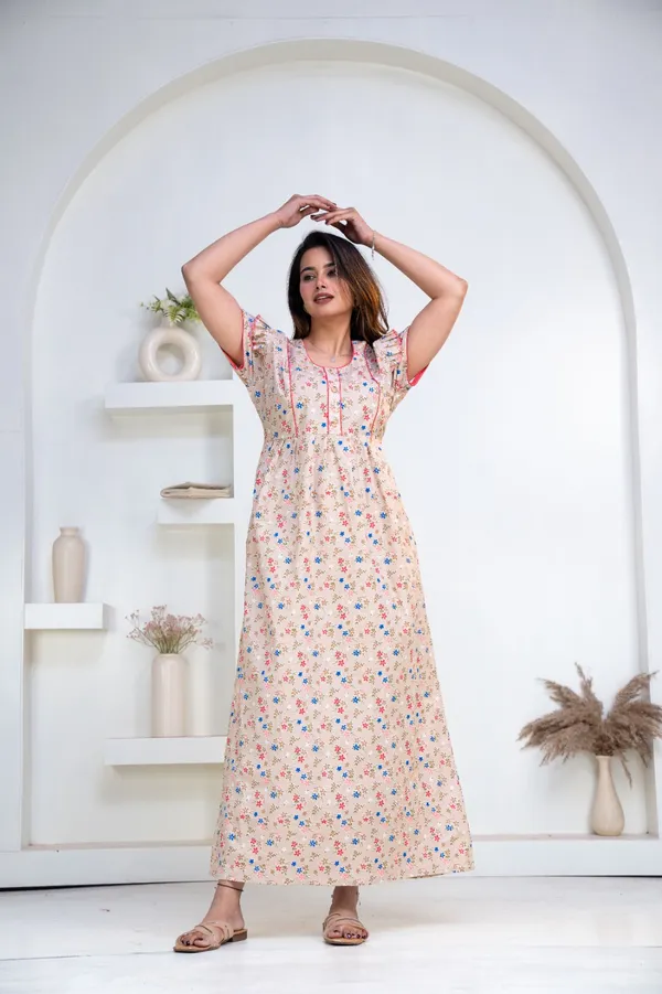 Beige_Cotton_Floral_Print_A-Line_Nightdress_For_Women