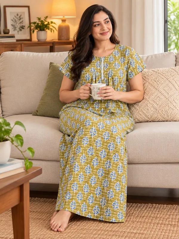 Maya_Print_pure_Cotton_Zip_Nighty_for_Womens_