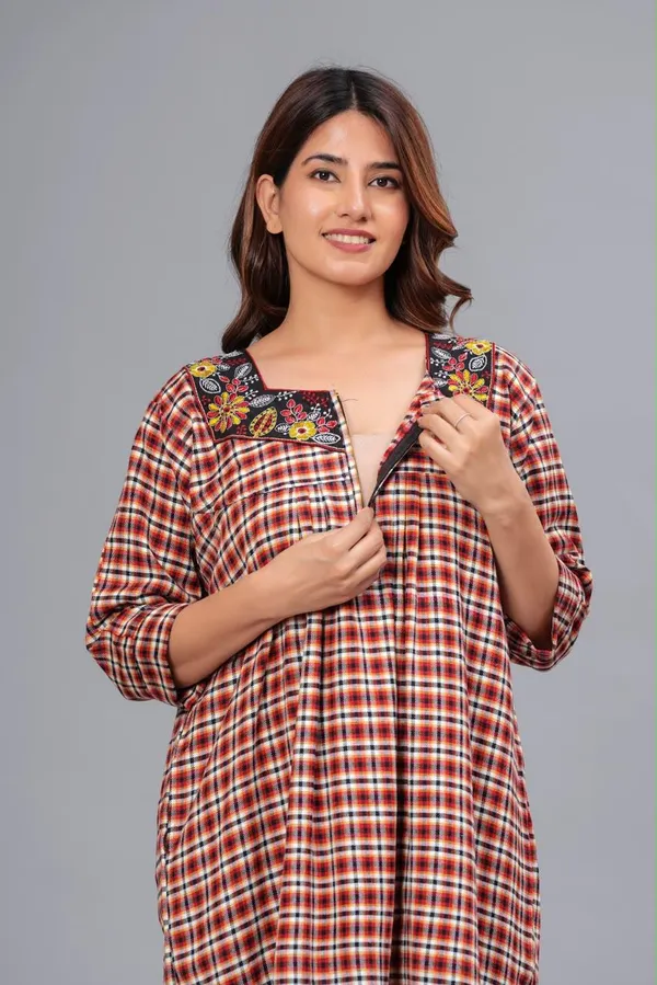 Red_Cotswool_Relaxed_Fit_Embroidered_Nightdress_For_Women