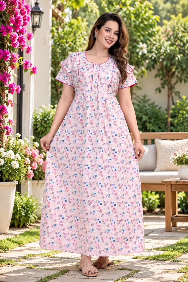 Pink_Cotton_Floral_Print_Maxi_Nightdress_For_Women