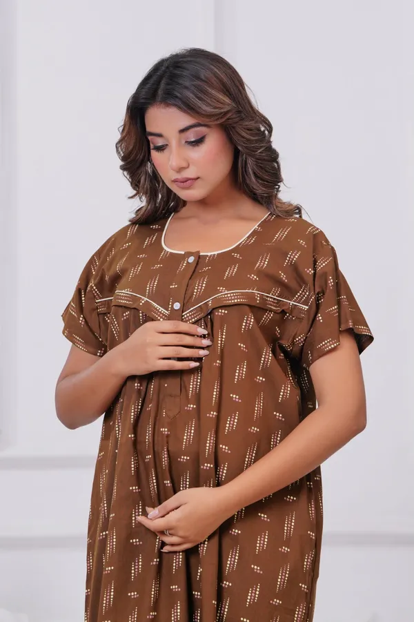 Brown_Cotton_Feeding_Maternity_Maxi_Nightdress_For_Women