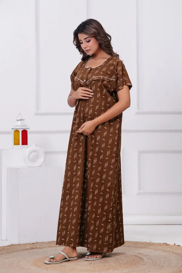 Brown_Cotton_Feeding_Maternity_Maxi_Nightdress_For_Women