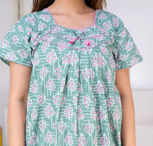 Teal_Cotton_Relaxed_Fit_Floral_Print_Nightdress_For_Women