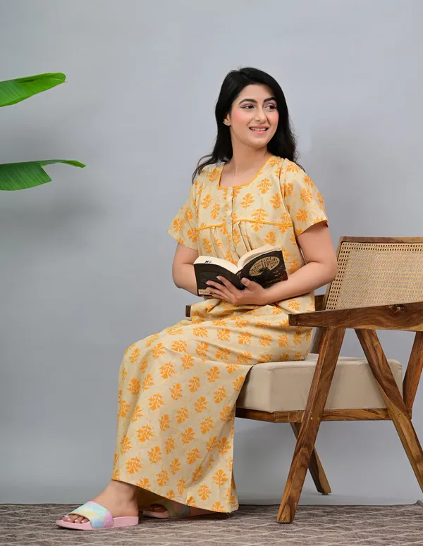 Yellow_Cotton_Relaxed_Fit_Floral_Print_Nightdress_For_Women