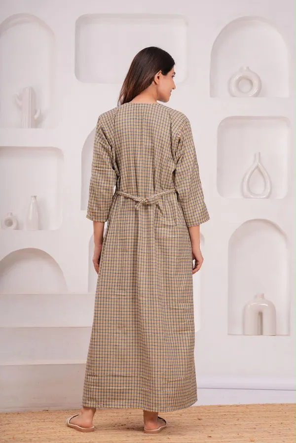 Beige_Cotswool_Relaxed_Fit_Checked_Embroidered_Nightdress_For_Women