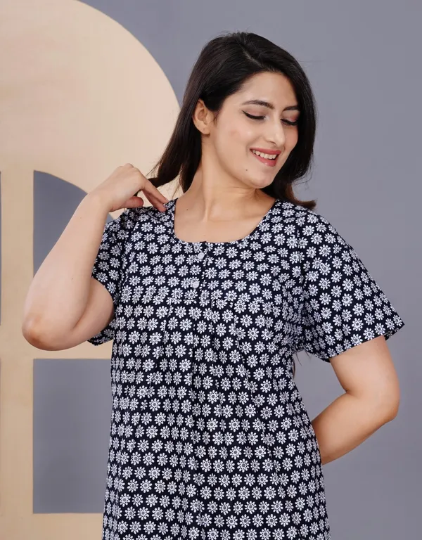Black_Cotton_Relaxed_Fit_Floral_Print_Nightdress_For_Women