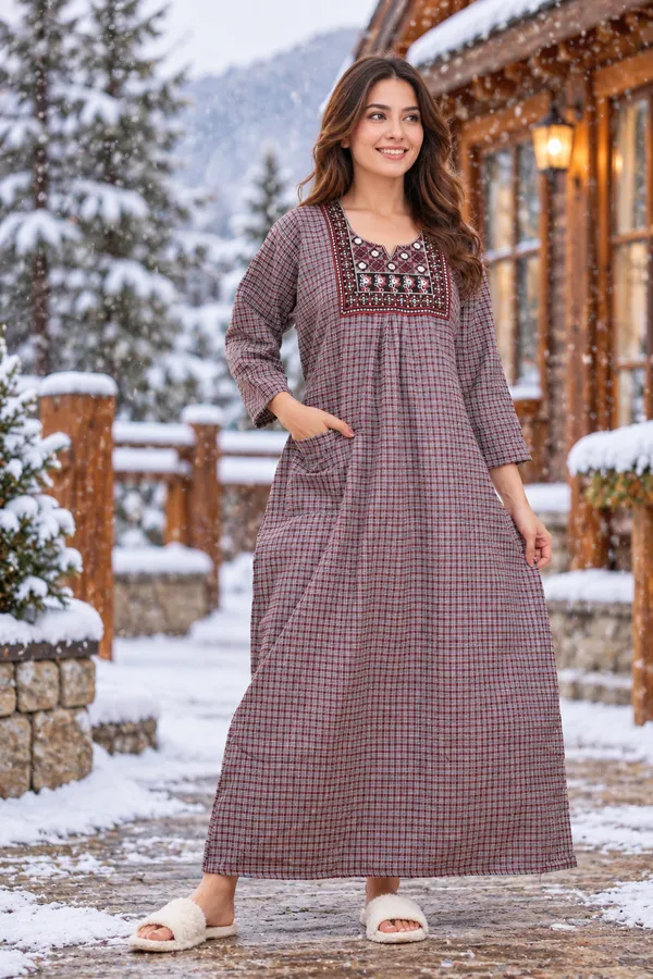 Mauve_Cotswool_Relaxed_Fit_Checked_Nightdress_For_Women