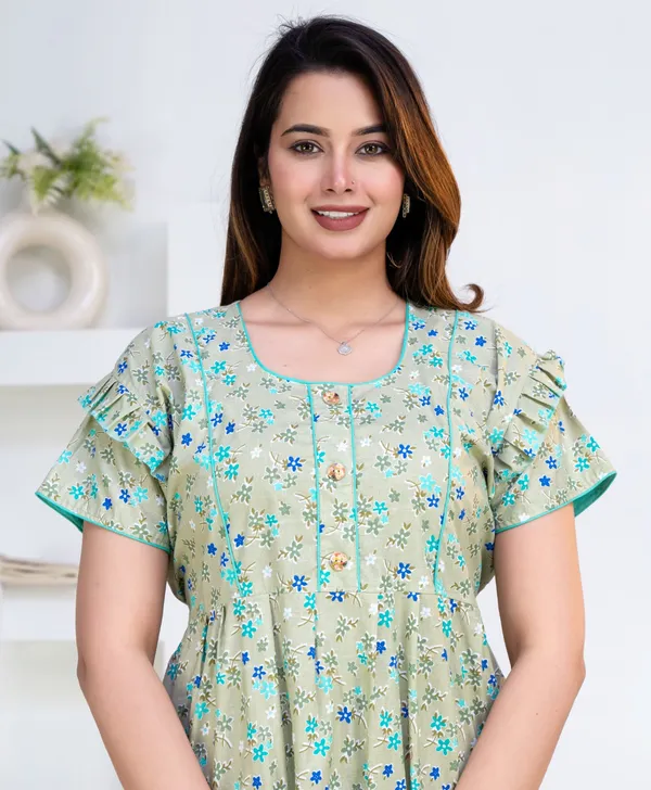 Green_Cotton_Flared_Floral_Print_Nightdress_For_Women
