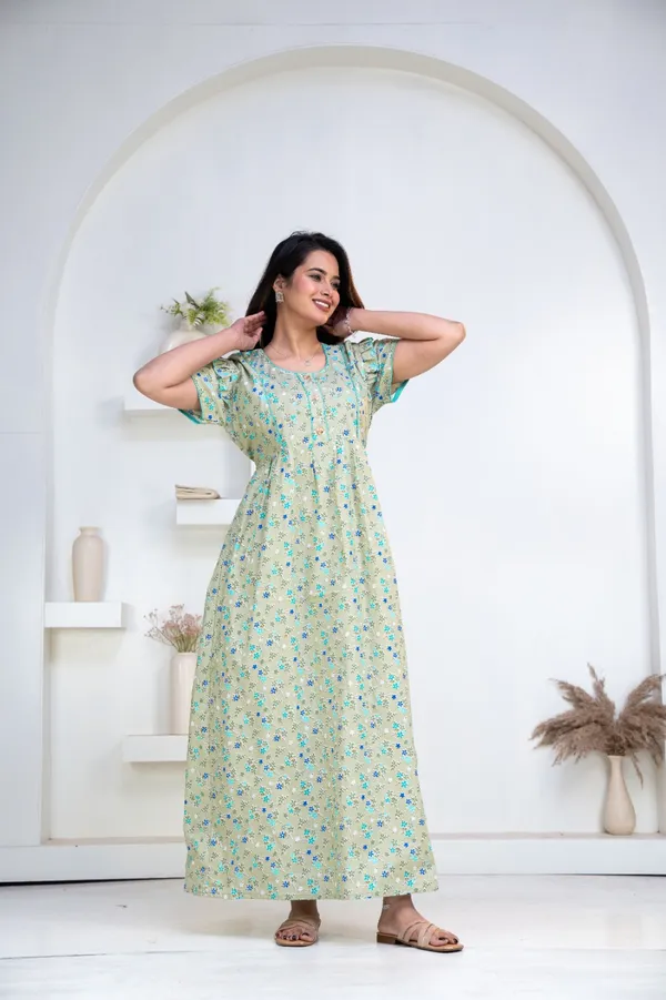 Green_Cotton_Flared_Floral_Print_Nightdress_For_Women