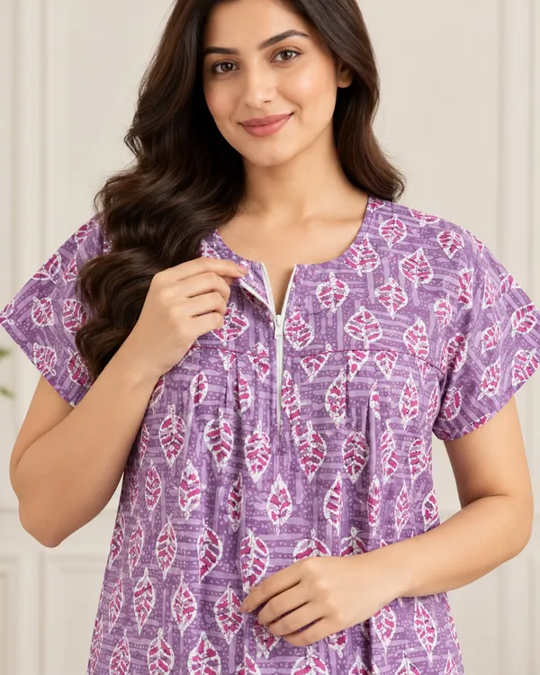 Maya_Print_Pure_cotton_Zip_NIghty_for_womens_