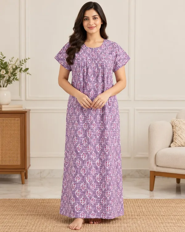 Maya_Print_Pure_cotton_Zip_NIghty_for_womens_